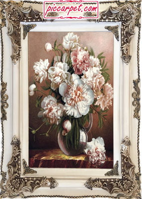 تابلو فرش گل 1500 شانه با قاب چوبی سفید