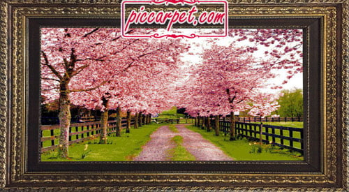 تابلو فرش شکوفه درختان با قاب پروفیلی