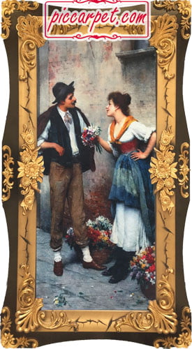 تابلو فرش دختر گل فروش با قاب اطلس عروس