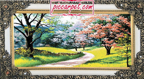 فرش تابلو شکوفه بهار با قاب شاپرک